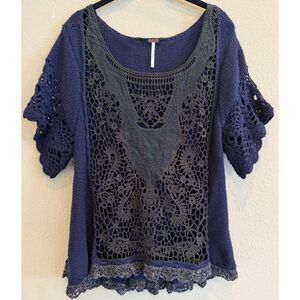 Free People Oversized Crochet Knit Blouse